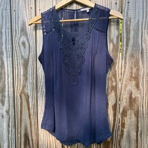 Daniel Rainn Deep Blue Crochet Accent Tank Top